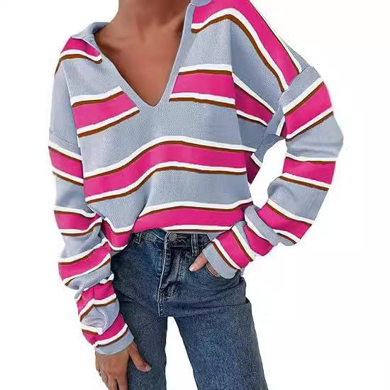 College Style Striped Knitted Striped Long Sleeve