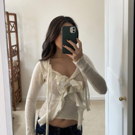 Sweet And Spicy Style Knitted Off-shoulder Long Sleeve Top