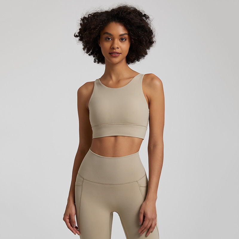 Nude Feel Sports Vest Workout Top Outer Wear Spaghetti Strap Bra