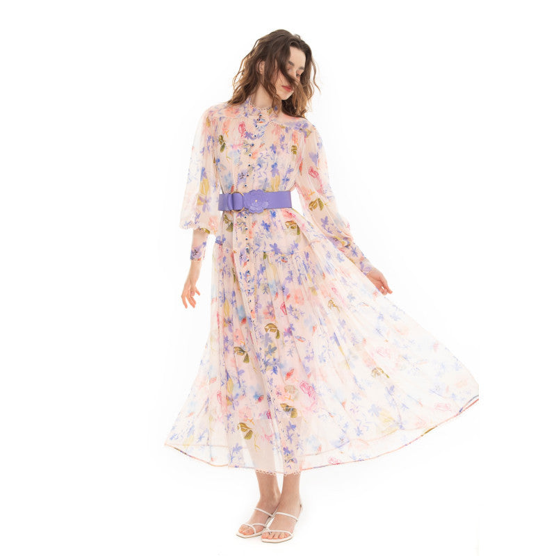Fairy Flowing Temperament Printed Two-piece Long Sleeve