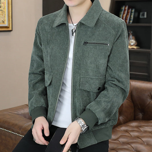 Men's Jacket All-match Work Handsome Top Trendy Youth Corduroy Jacket