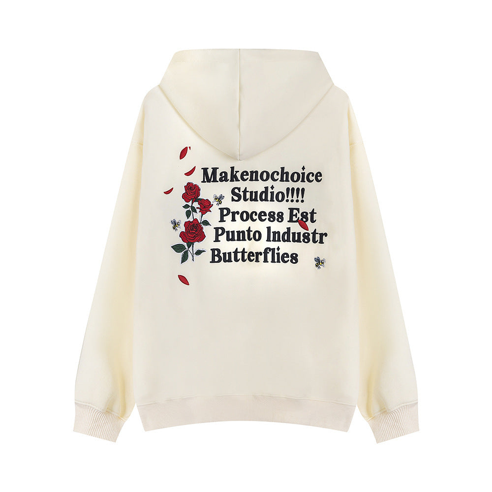 Rose Letter Embroidered Hooded Bathroom