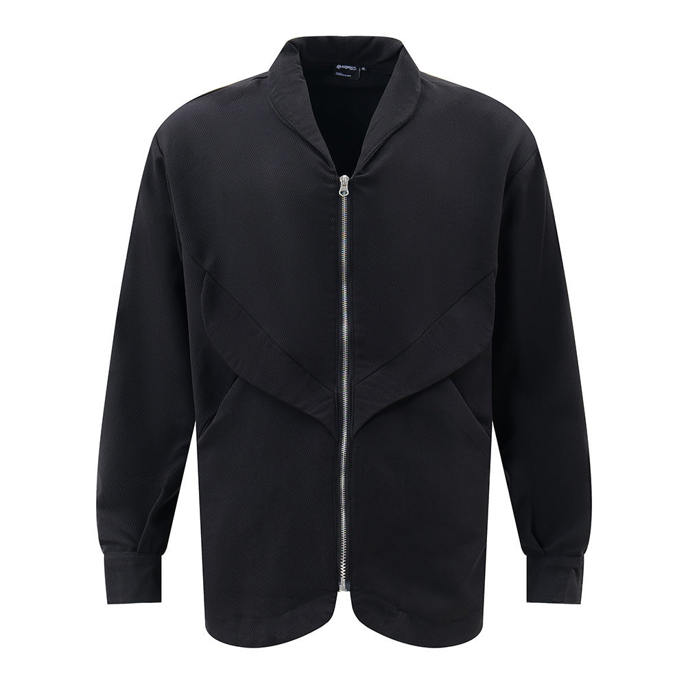 Solid Color Casual Long Sleeves Shirt Men's Personality Stitching