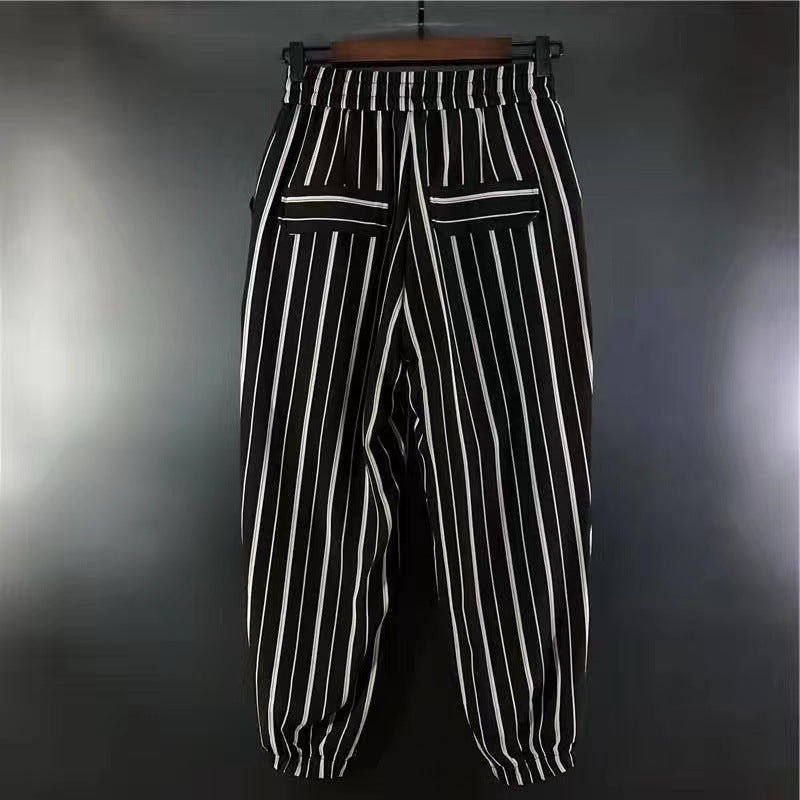 Stripes Harem Pants Loose Casual Ankle Tied Personality Trendy Skinny Pants