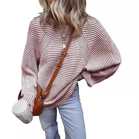 Textured Knitted Pullover Batwing-sleeve