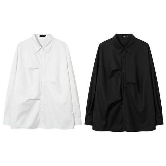 Irregular Pleated Long-sleeved Shirt For Men, Handsome And Loose