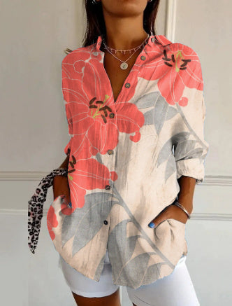 Women's Long Half Sleeve Floral Print Cardigan