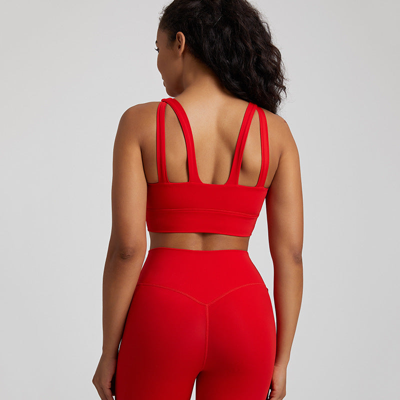 Nude Feel Sports Vest Workout Top Outer Wear Spaghetti Strap Bra
