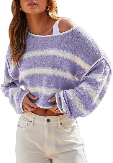 Pullover Knitting Off-the-shoulder Short Shipment Women's Striped