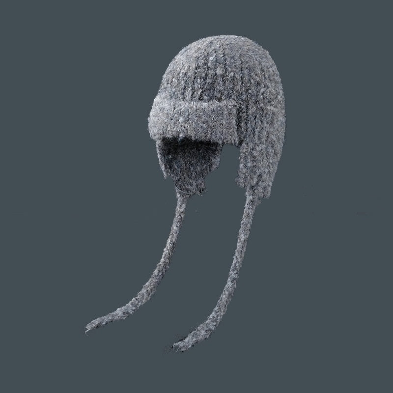 Knitted Lace-up Earmuffs Hat Women's Autumn And Winter Warm Face Small