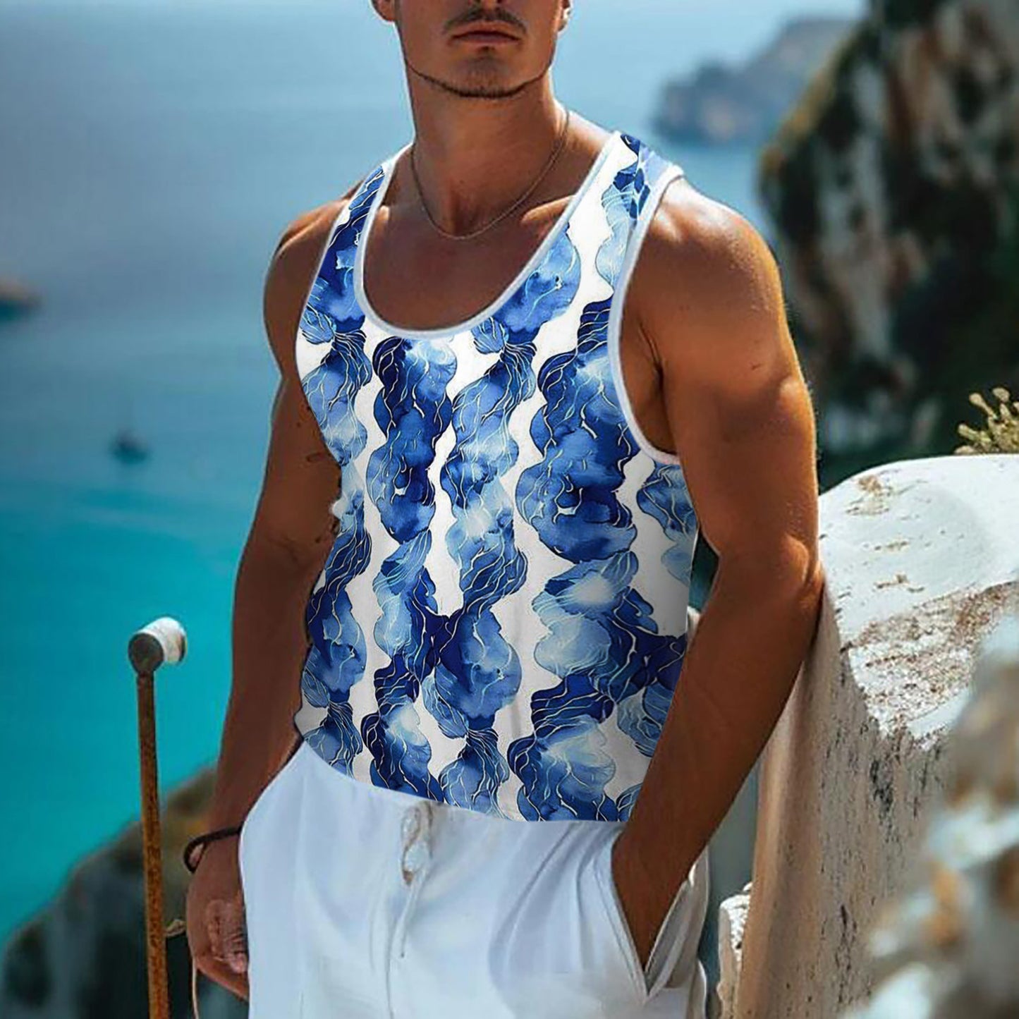 Men's 3D Letter Printed Round Neck Vest