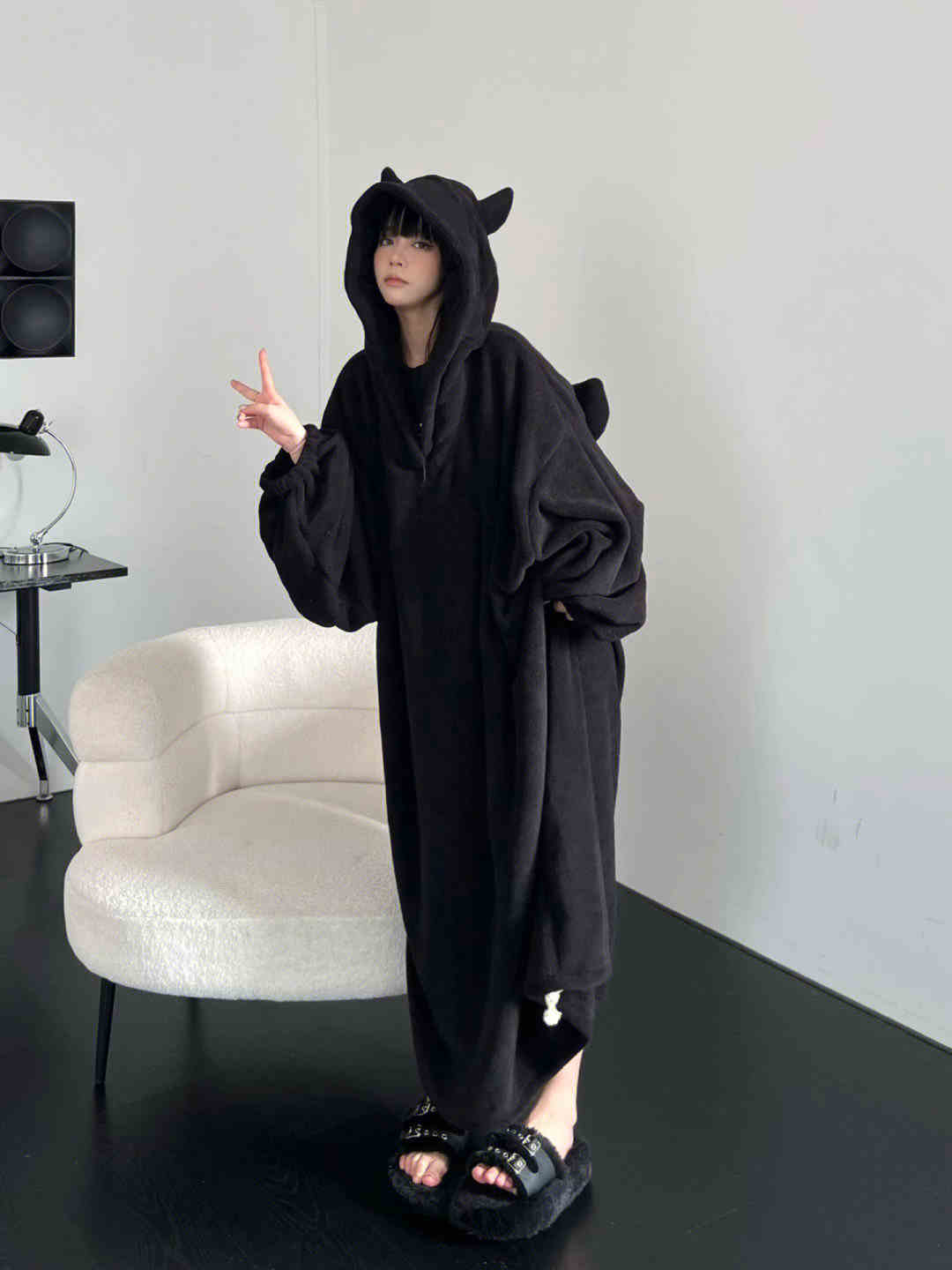 Plus Size Cute Little Devil Black Island Velvet Pajamas