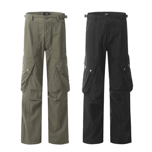 Men's High Street Fashionable Design Solid Color Straight-leg Pants