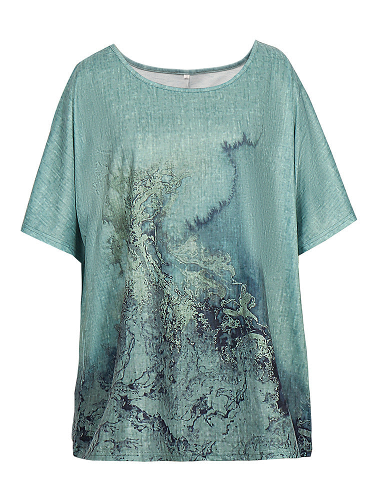 Loose Casual Print Round Neck T-shirt For Women