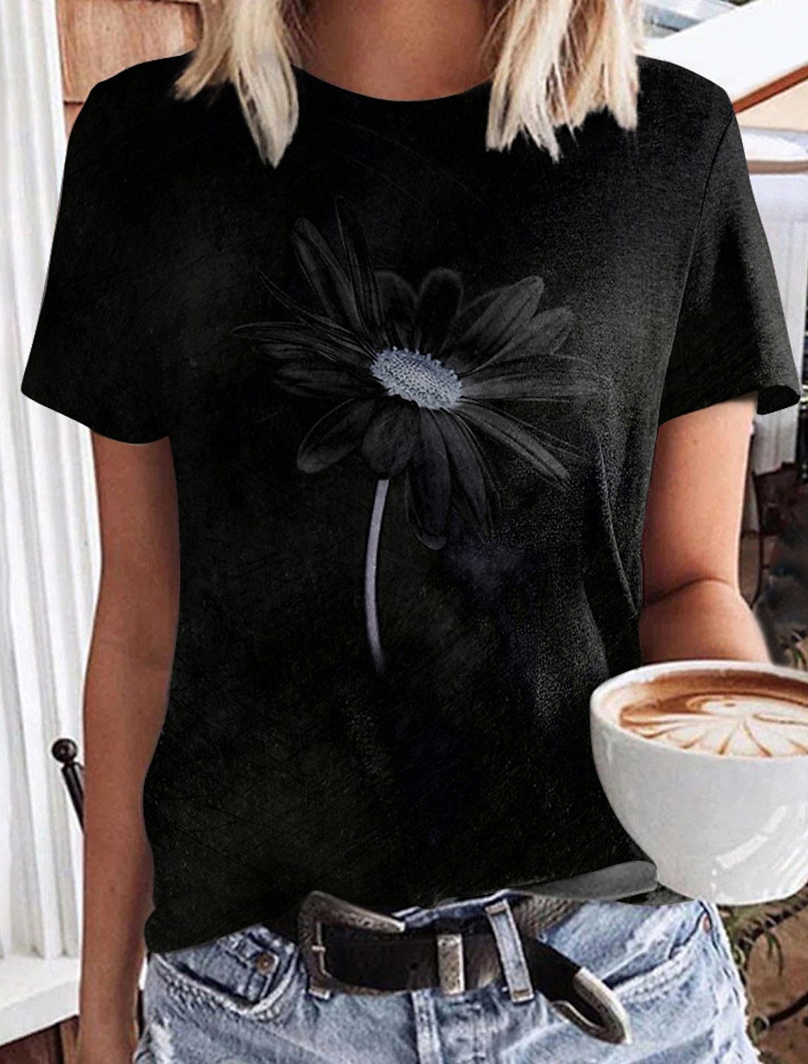 Animal Floral Shading Round-neck Comfortable Printed Short Sleeve