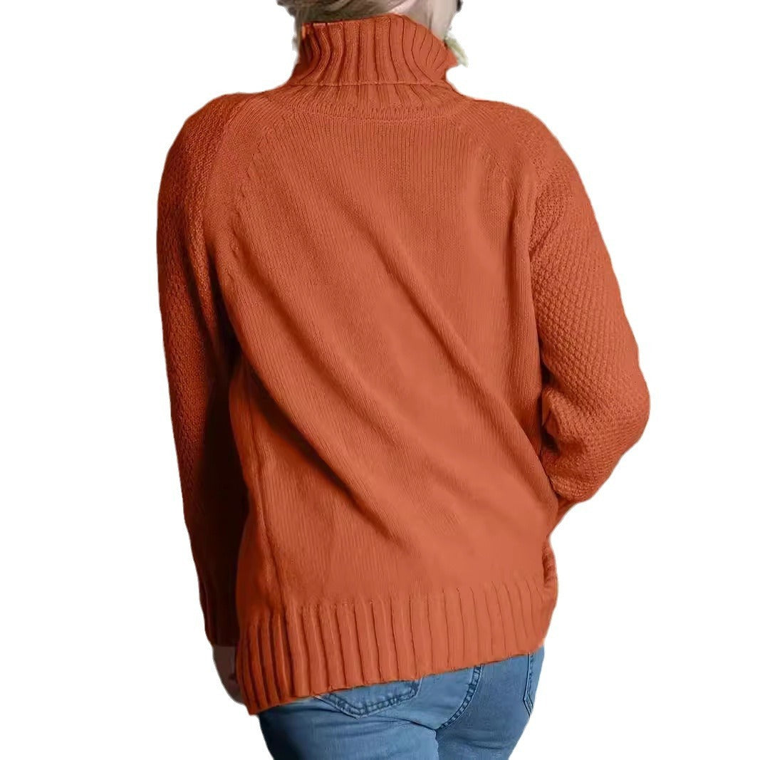 Solid Color High Collar Loose Pullover Long Sleeve Sweater