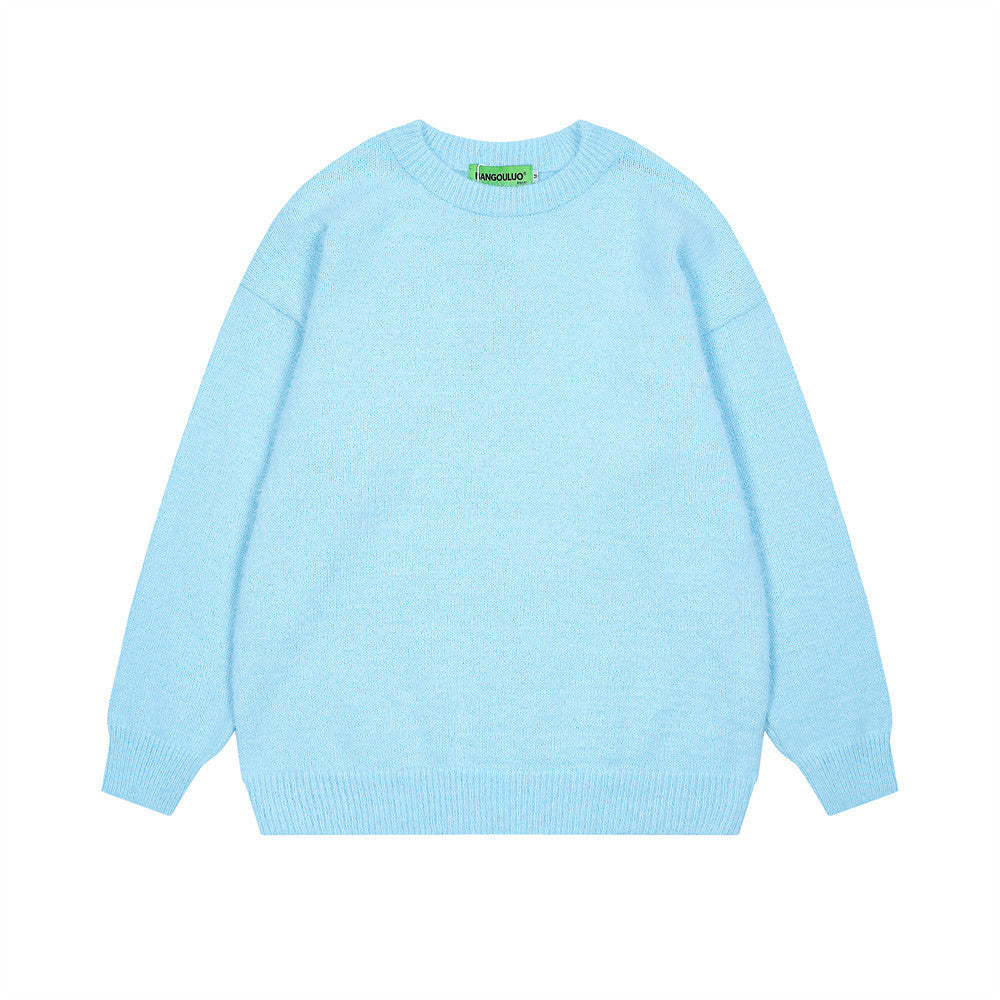 Pure Color All-matching Loose And Simple Round Neck Sweater Men's Spring