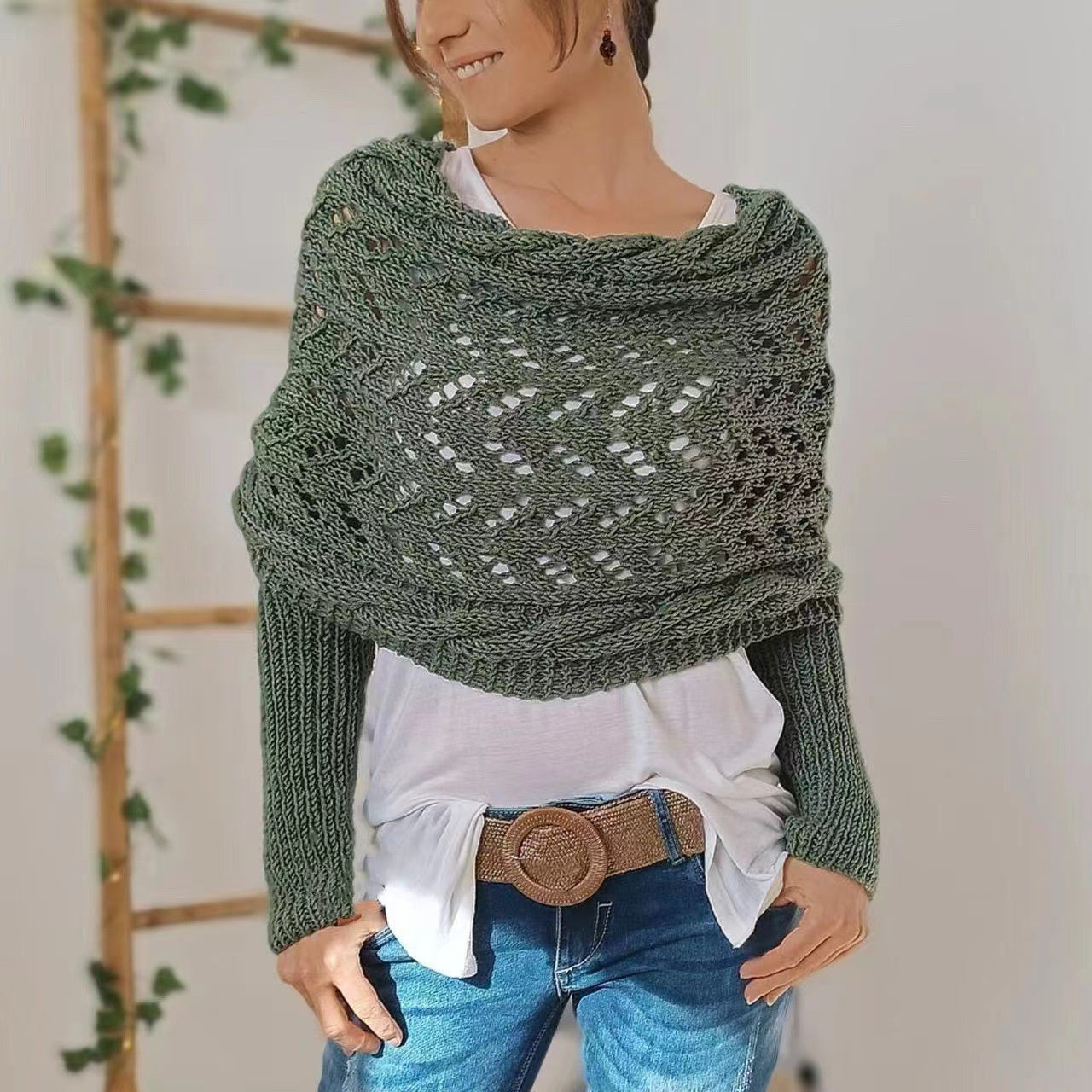 Women's Hollowed-out Double Sleeve Shawl Collar