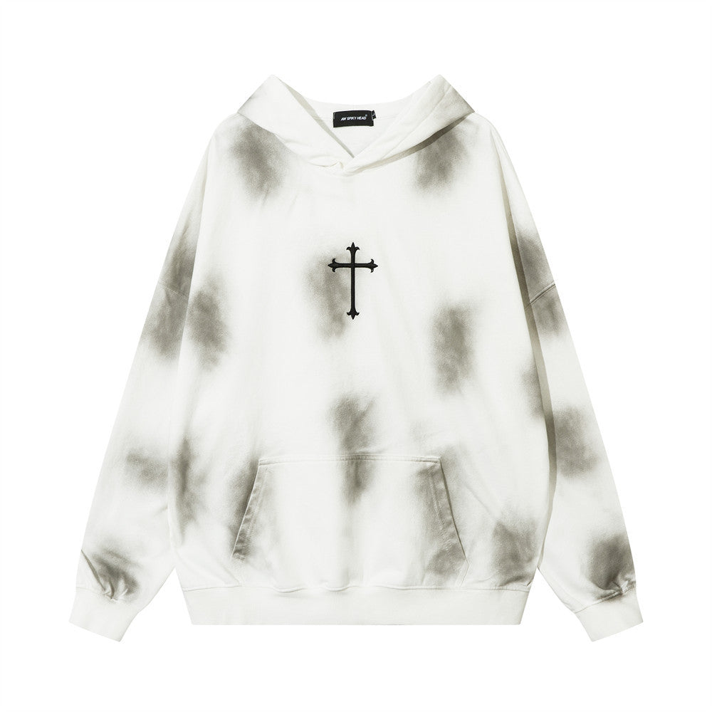 High Street Niche Cross Spray Painting Dirty Sweater Men