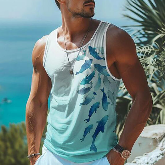 Men's 3D Letter Printed Round Neck Vest