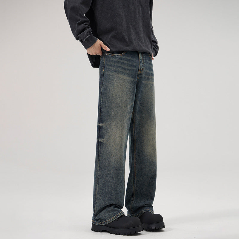 Men's American-style Retro Loose Straight Jeans Men's Wide-legged Versatile Casual Long Pants