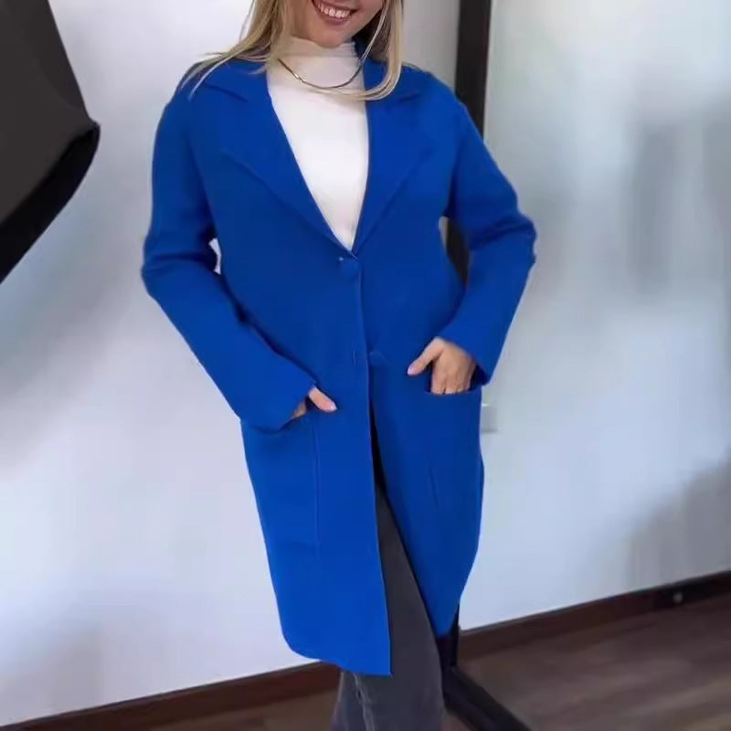 Women's Lapel Long Sleeve Knitted Coat