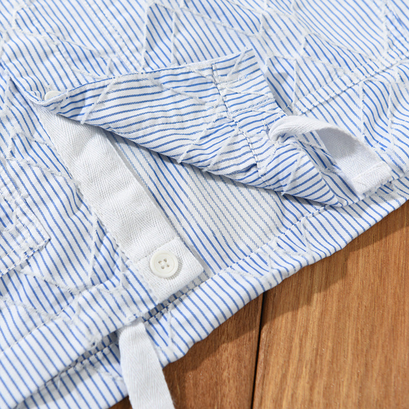 Spring And Autumn Men's Striped Plaid Long Sleeve Shirt Coat Japanese Casual Trendy All-match Plus Size