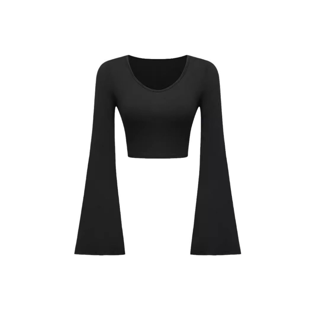 Fashion Solid Color Scoop Bell Sleeve Short Slim Fit Slimming T-shirt