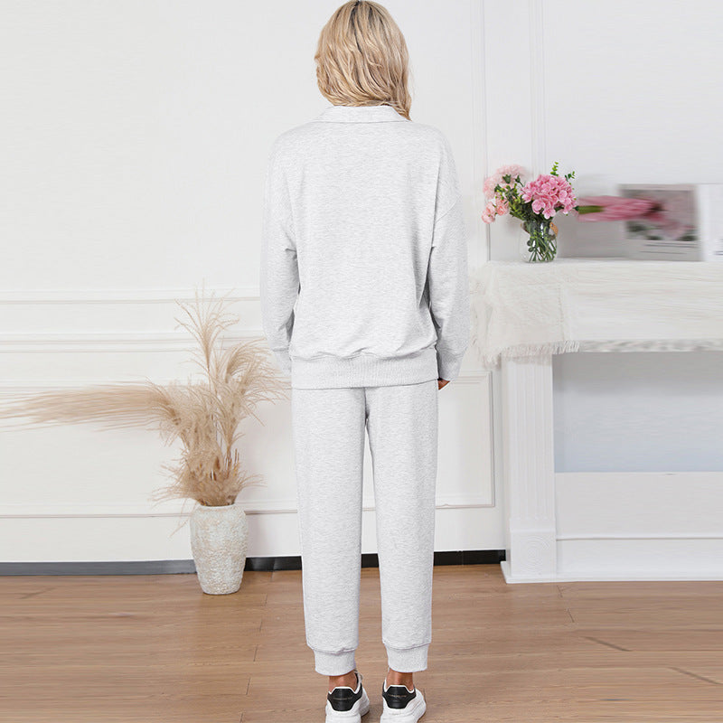 Solid Color Casual Sports Suit European And American Fashion Long Sleeve Pullover Trousers