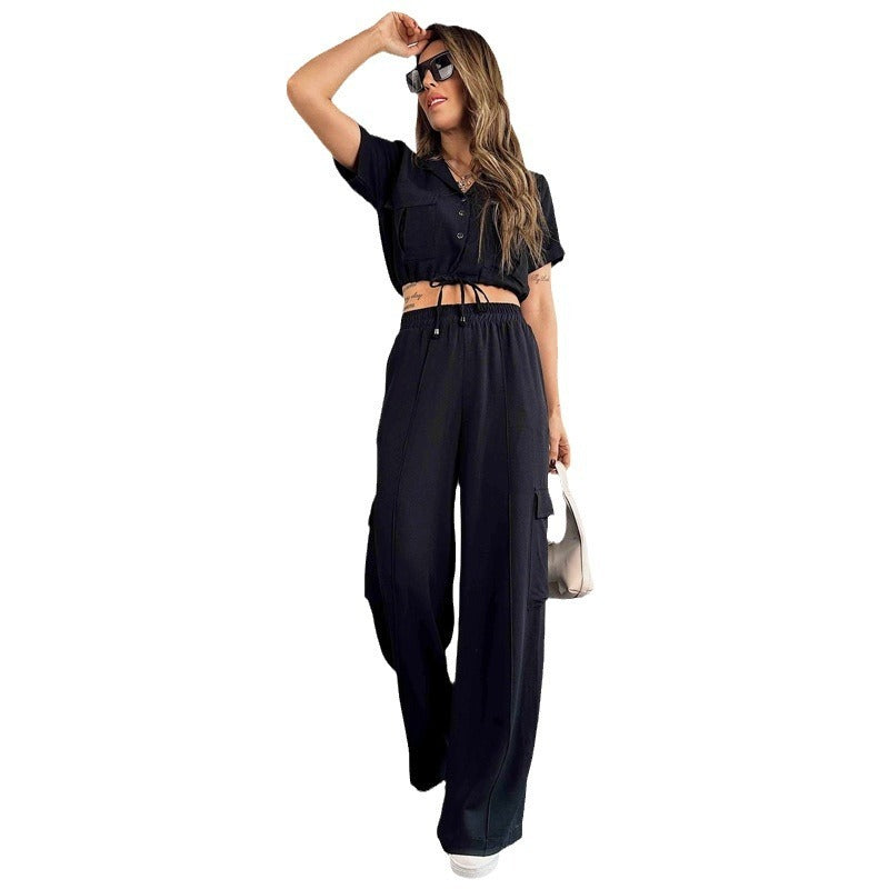European And American Summer Fashion Casual Suit Women's Short-sleeved Overalls Two-piece Set