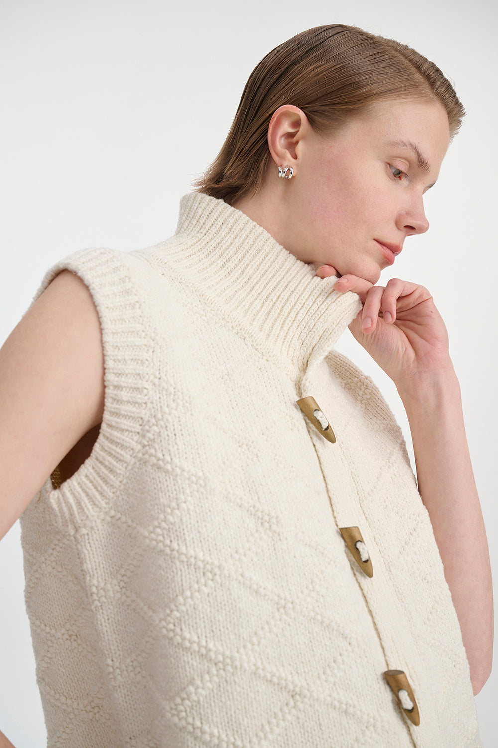 Vintage Cotton Texture Diamond Lattice Woven Cardigan Vest