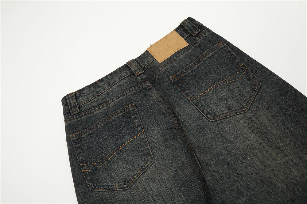 Men's Punk Old Wash Water Worn Out Loose Straight Trousers
