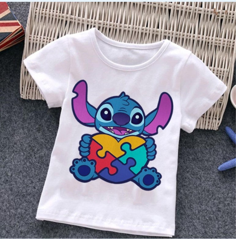 Cartoon Puzzle T-shirt Summer Clothes