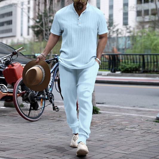 Men's shirt casual short sleeved pants beach set