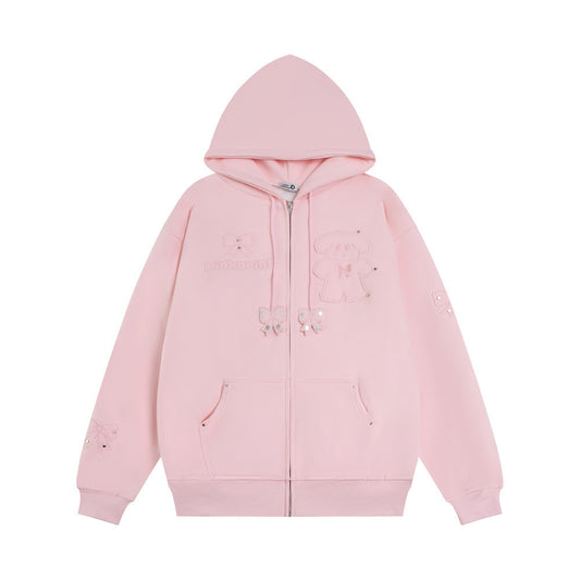 Little Bear Bow Zipper Hooded Sweater For Boys