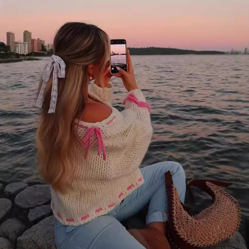 Women's Handmade Loose Sweater With Rope