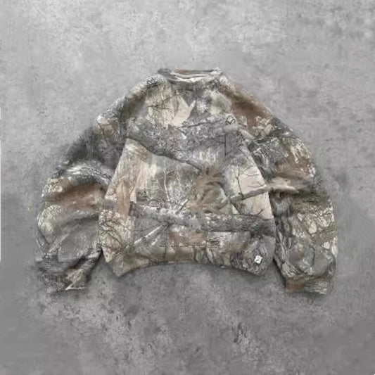 Round Neck Drop-shoulder Sleeve Branch 3D Digital Printing Sweater