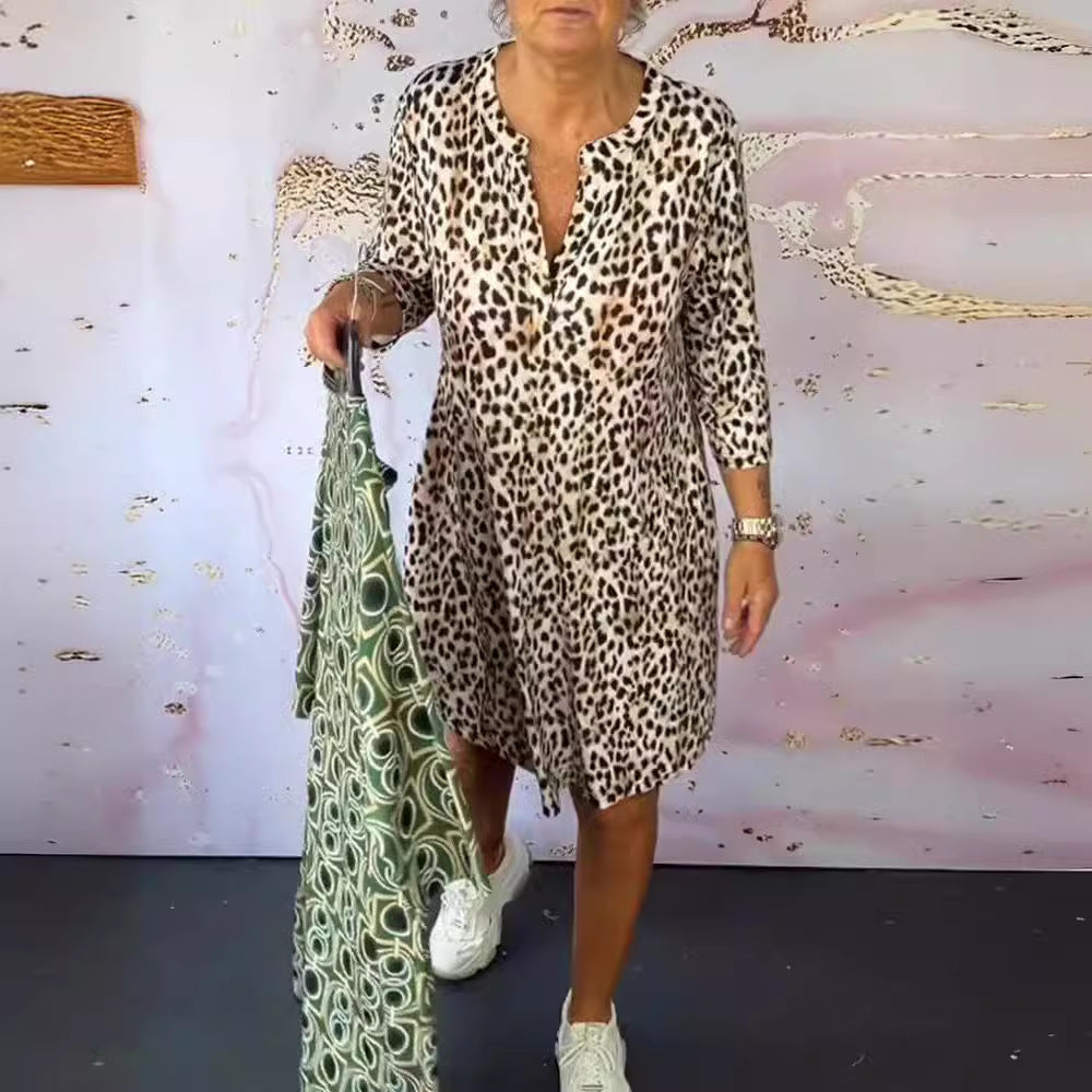 Women's Spring And Summer Leopard Print Dress Thread Cuff