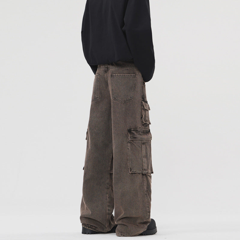 Multi-pocket Cargo Pants Men's And Women's Pu Handsome Loose Denim