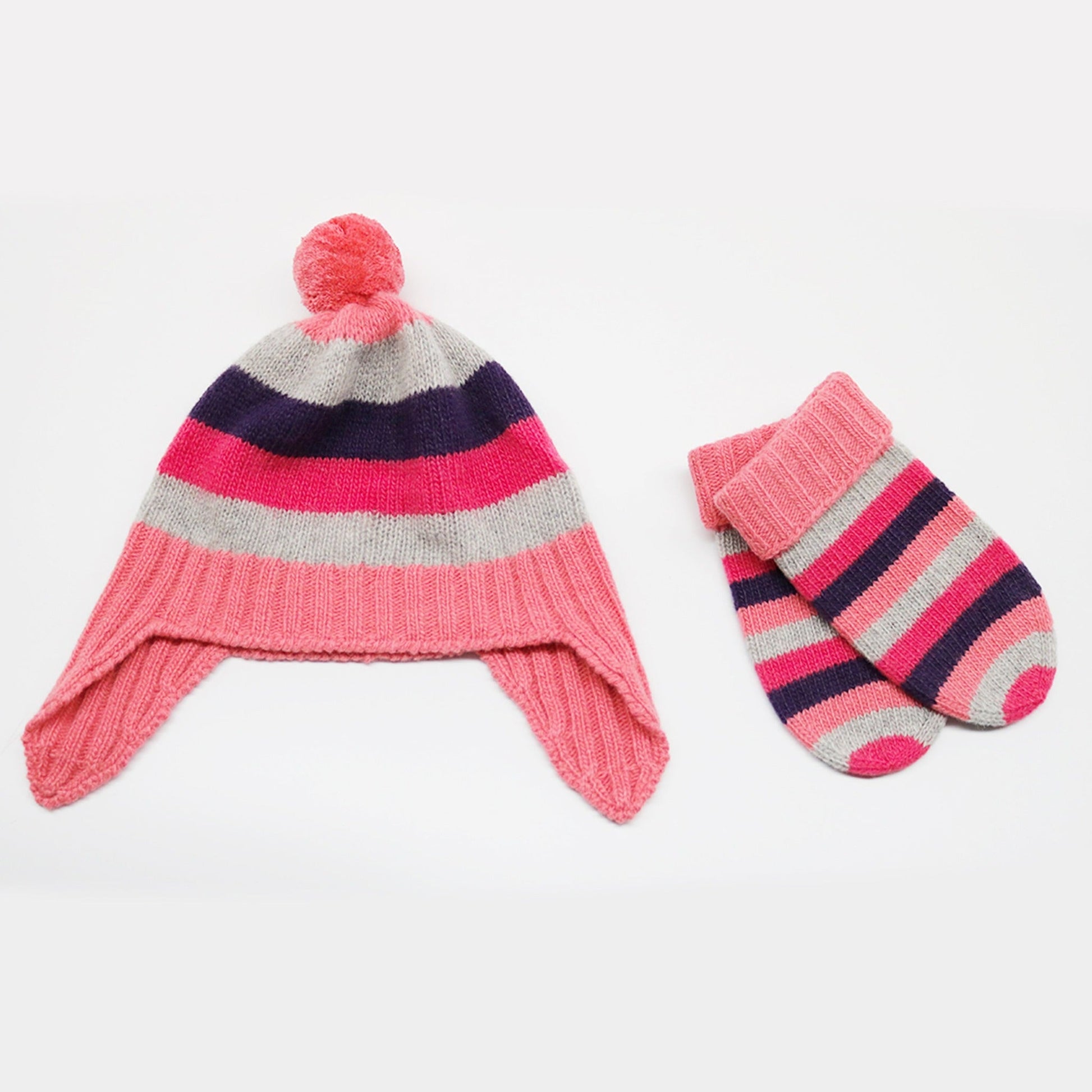 BABY STRIPED EARFLAP WITH POM POM-4