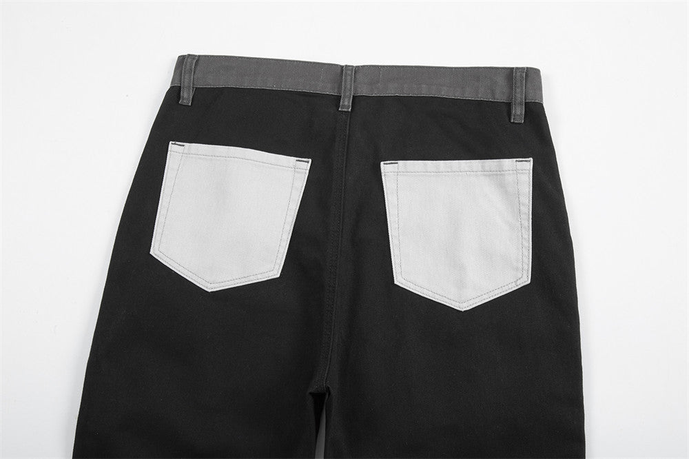 Contrast Color Split Stitching Logging Pants Men's Hip Hop High Street