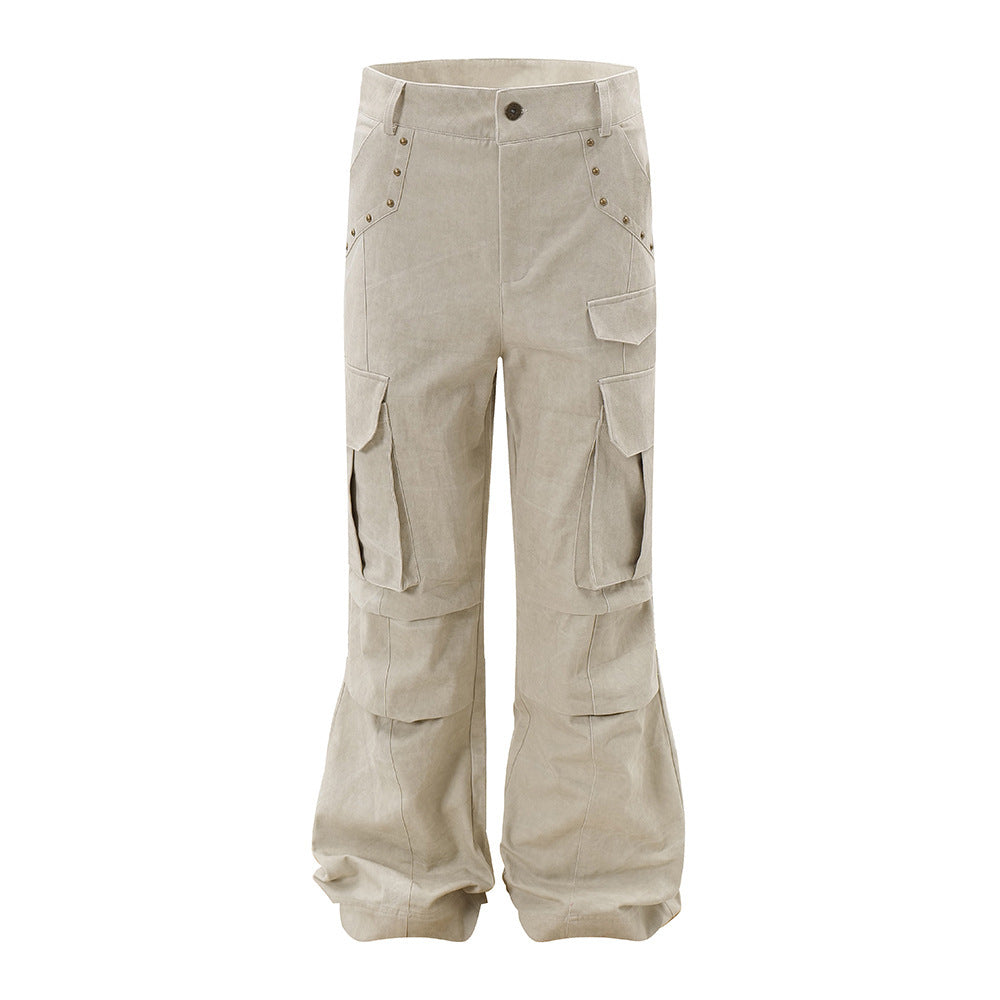 Men's Slightly Flared Rivet Decorative Loose Wide-leg Pants