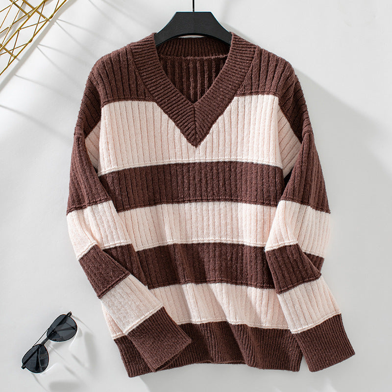 V-neck Women's Knitwear Loose Retro Pullover
