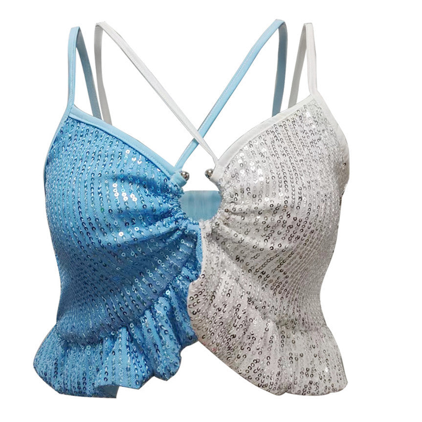 Small Vest Sling Color Matching Sequined Top