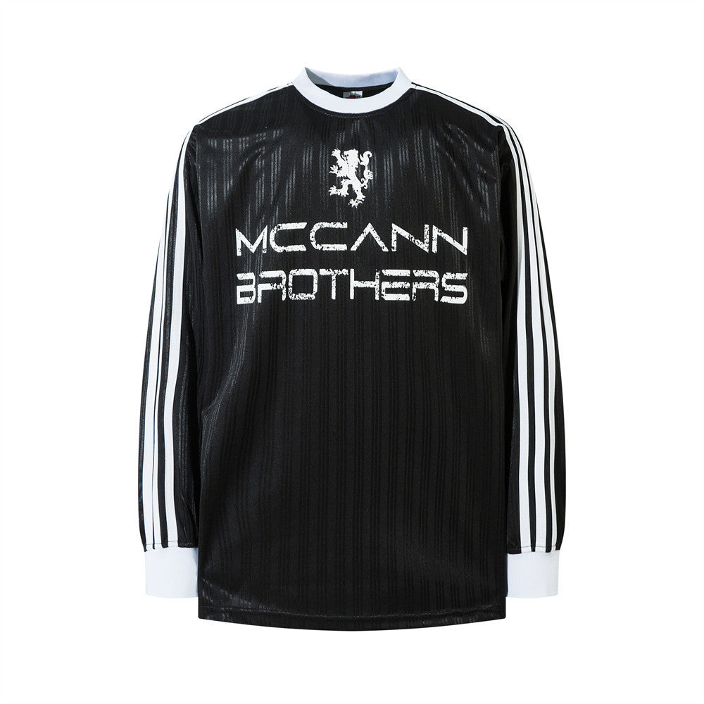 European And American Letters Loose-fitting Striped Long Sleeves T-shirt Men