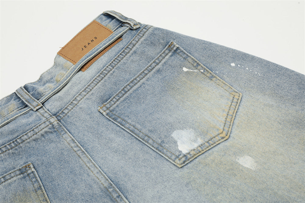 American Painting Splashed Ink Printing Denim Shorts
