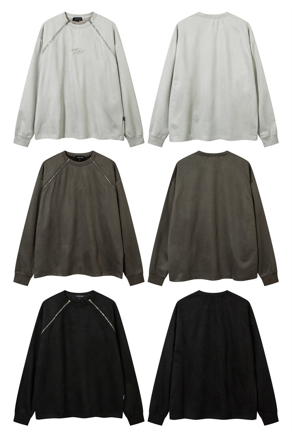Double Zipper Stitching Long Sleeve Loose-fitting Casual Round-neck