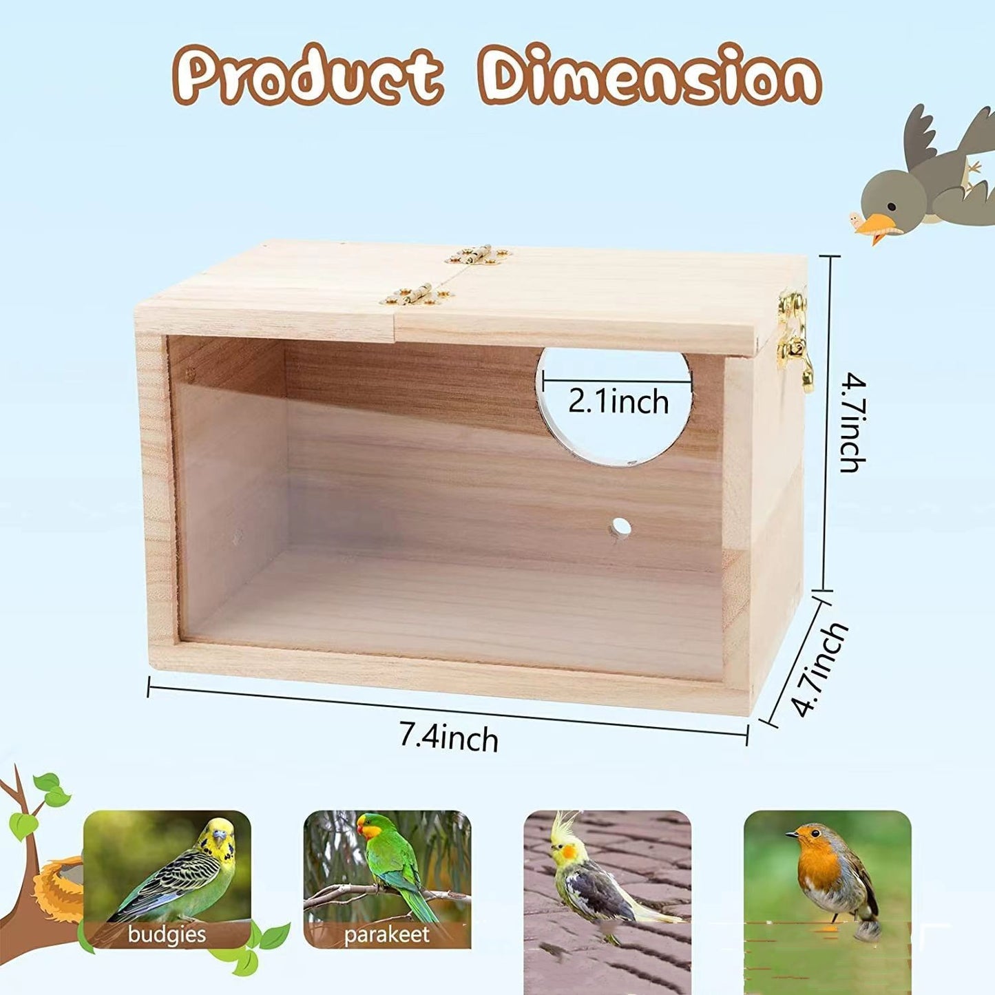 Outdoor Garden Decoration Bird House Transparent Wood Breeding Box
