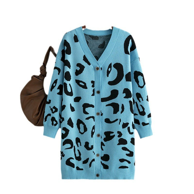 Women's Sweater Mid-length Leopard-print Sweater Cardigan