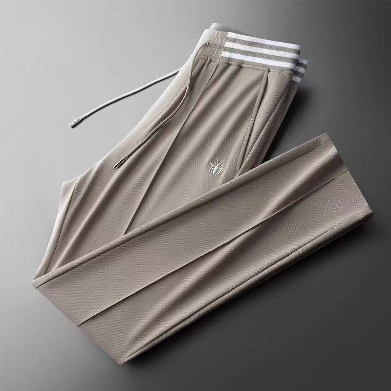 Fashion Ice Silk Pants Men's Waffle Embroidered Sweatpants